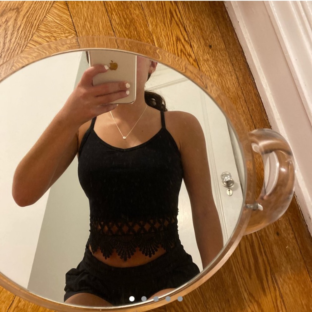 Black Tank Top with Lace Design